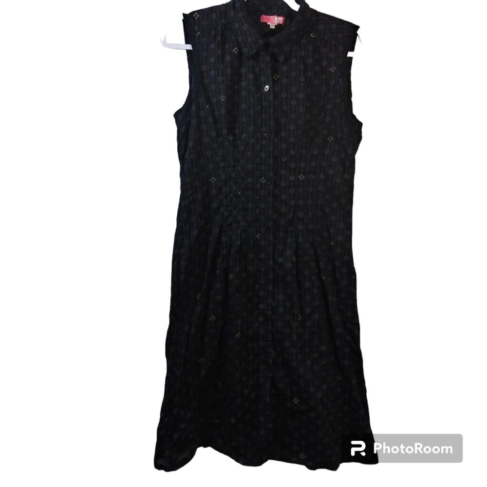 Lux Black Boho Button Front Shirt Dress Casual Festival Size Small